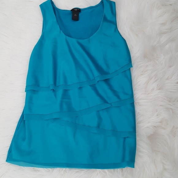 Ann Taylor SP shiny teal ruffles top,new - Picture 4 of 6
